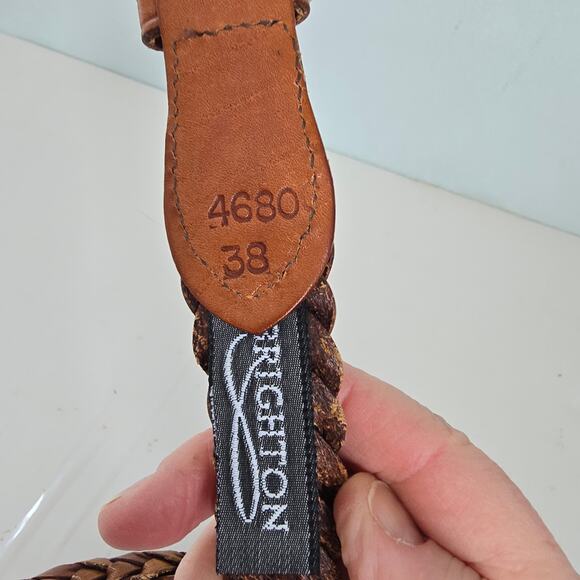 Brighton Braided Leather Belt Women\'s 38 Brown Solid Brass Buckle Old Money Boho main image 7